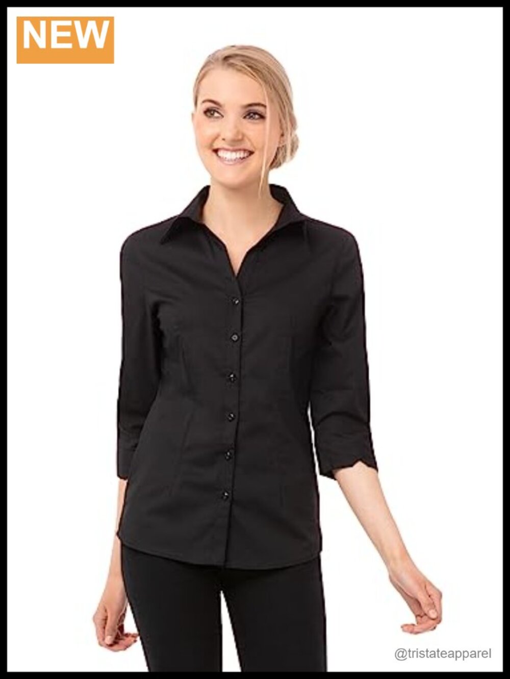 Women's Fitted 3/4 Sleeve Chef Shirt Polycotton Button Down